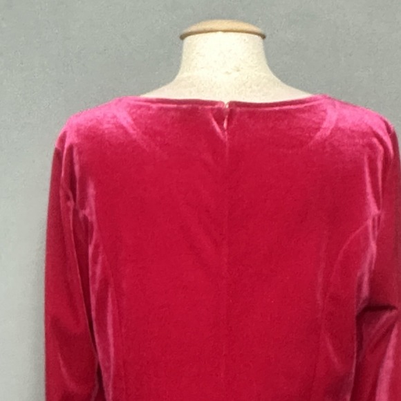 See and Be Seen Women Dress L Cassini Hot Pink Velvet Shift Ruffle Hem Retro - Picture 8 of 16